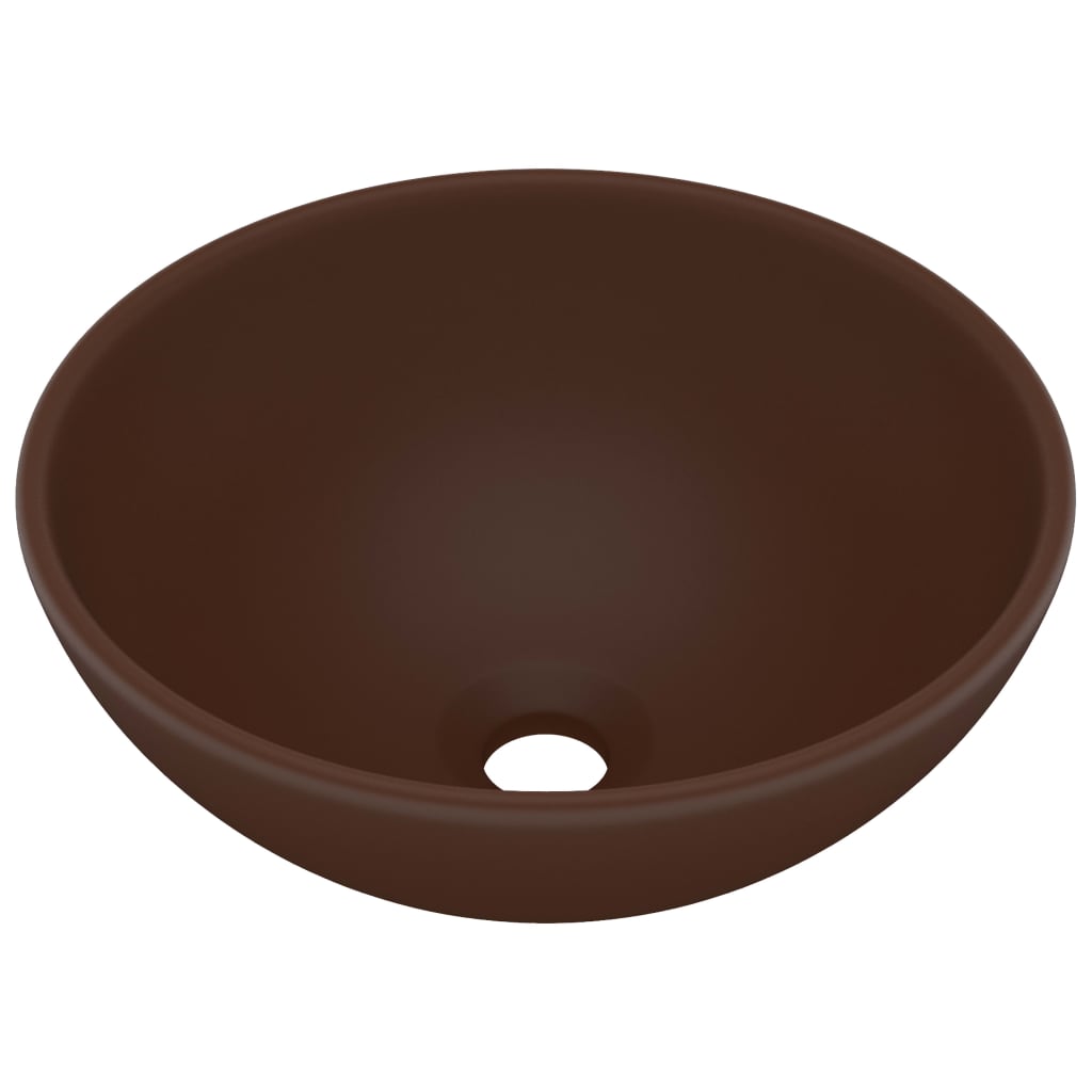 Vidaxl Washbasin Round 32.5x14 cm Cerramic Matt Dark Brown