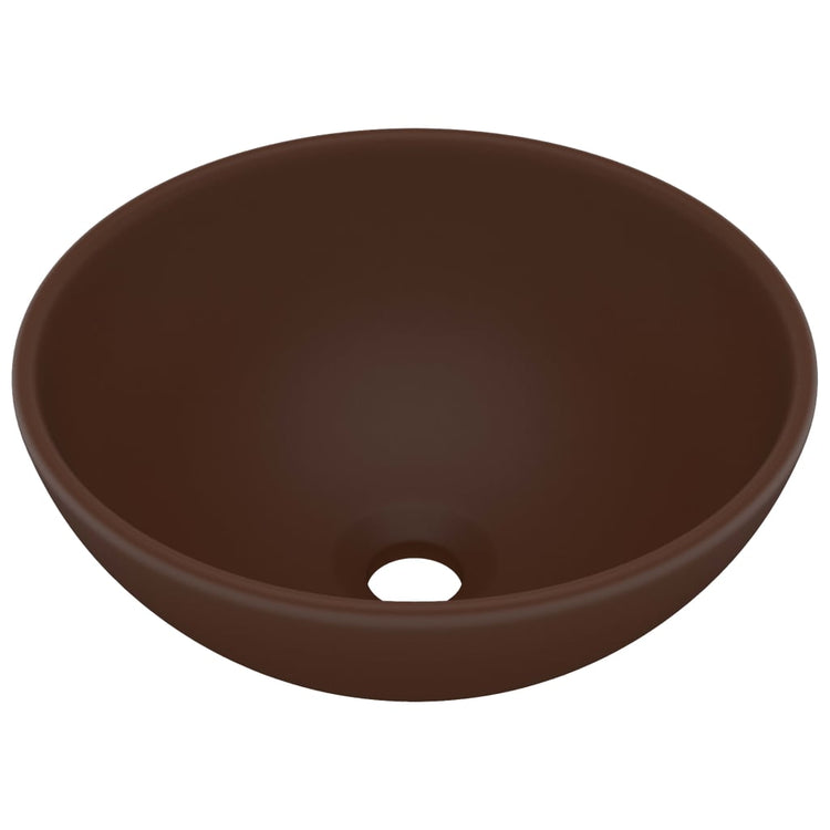 Vidaxl Washbasin Round 32.5x14 cm Cerramic Matt Dark Brown