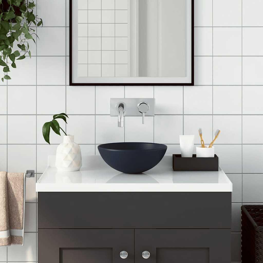 Vidaxl lavabo-lavabos rond en céramique bleu foncé