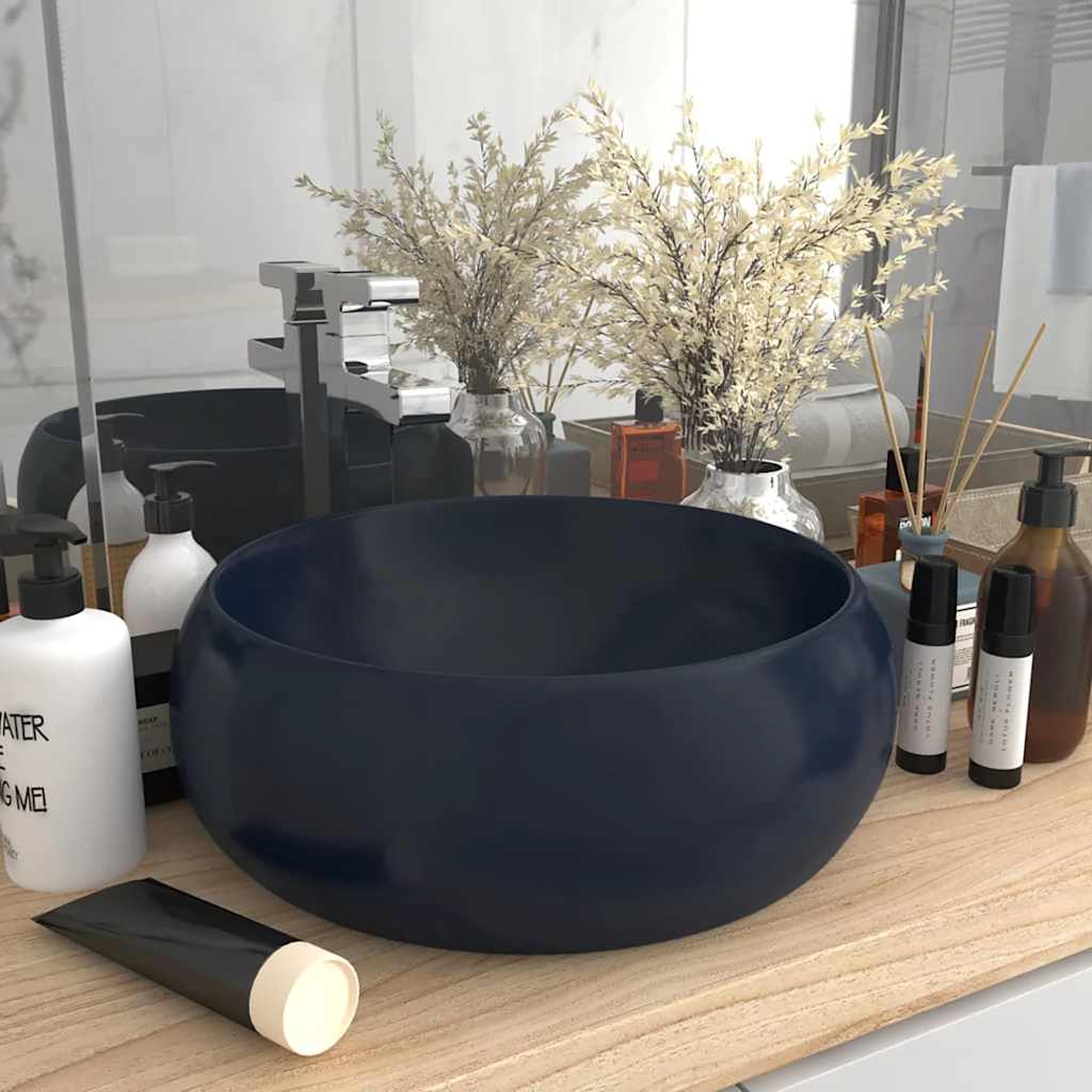 Vidaxl Washbasin Round 40x15 cm Mat de céramique bleu foncé
