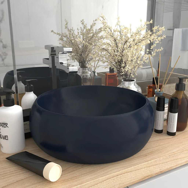 Vidaxl Washbasin Round 40x15 cm Mat de céramique bleu foncé