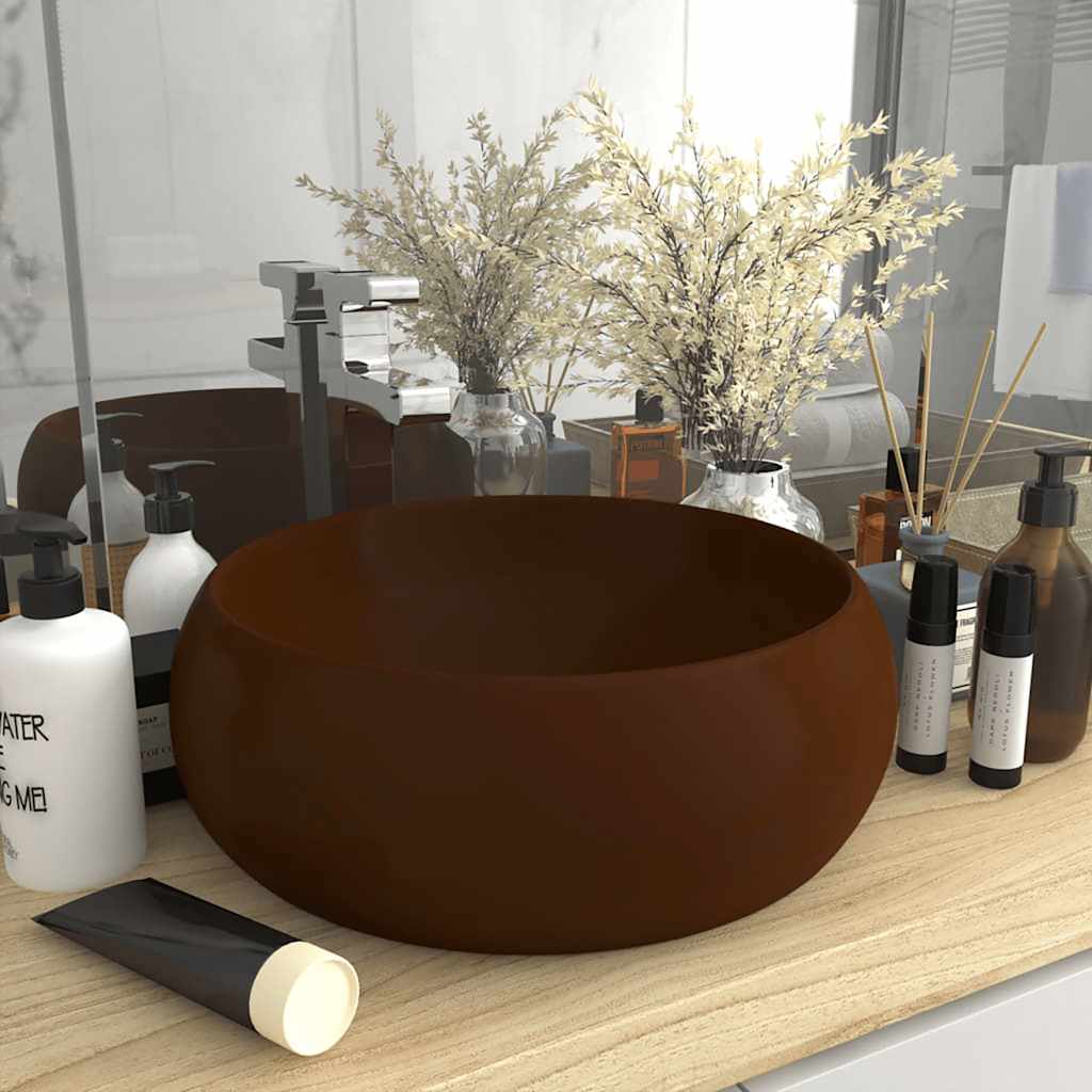 Vidaxl Washbasin Round 40x15 cm Cerramic Matt Dark Brown