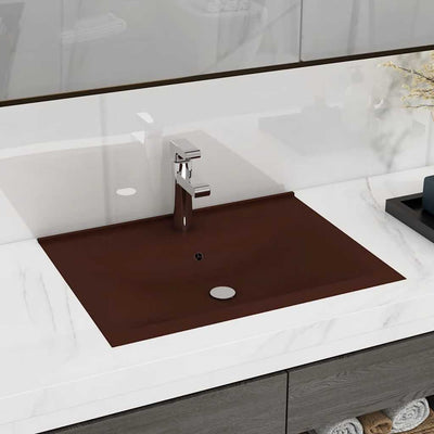Vidaxl Washingin avec trou du robinet 60x46 cm en céramique Matt brun foncé
