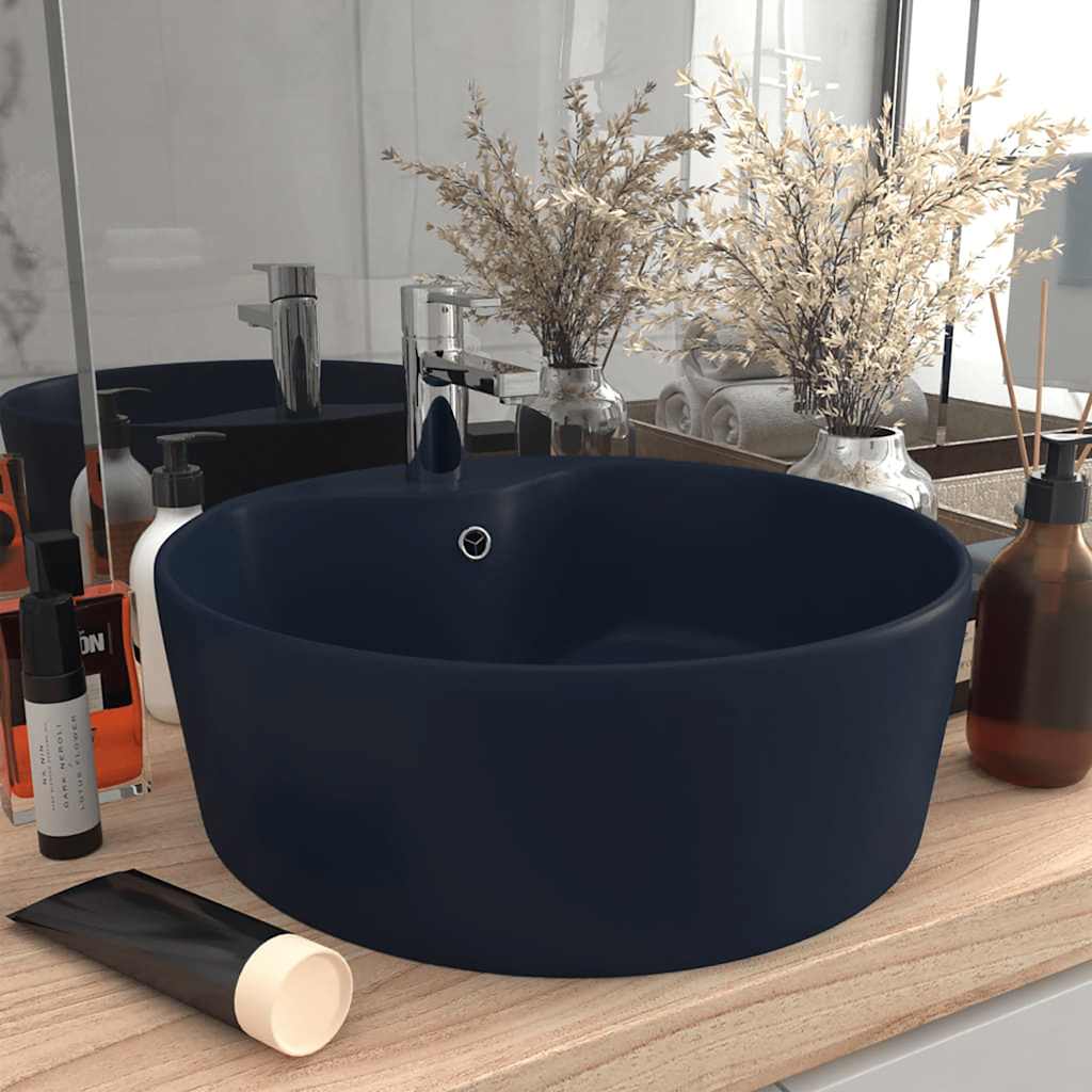 Vidaxl Washingin avec atterrissage 36x13 cm en céramique Matt bleu foncé