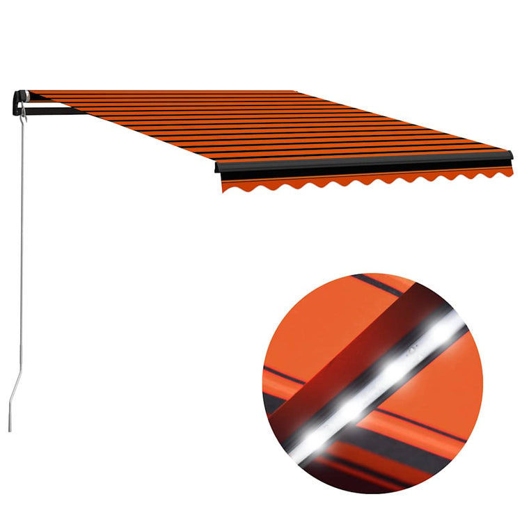 Vidaxl luifel extensible manuellement avec LED 300x250 cm orange et marron
