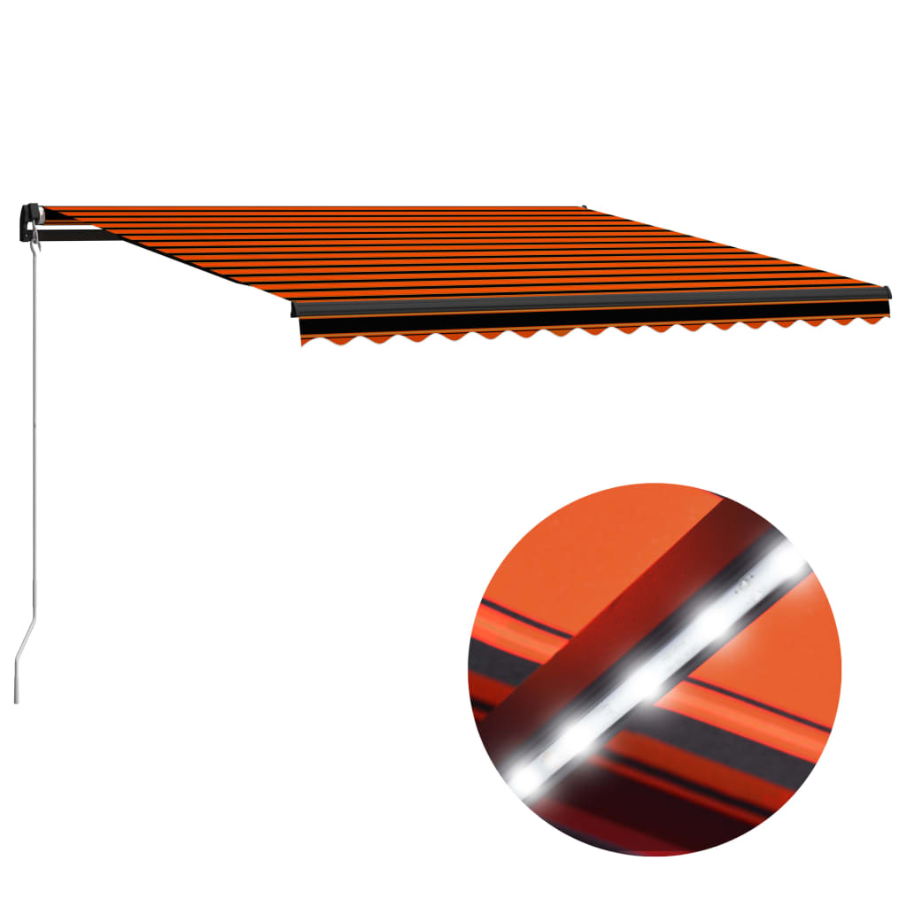 Vidaxl Luifel extensible manuellement avec LED 450x300 cm orange et marron