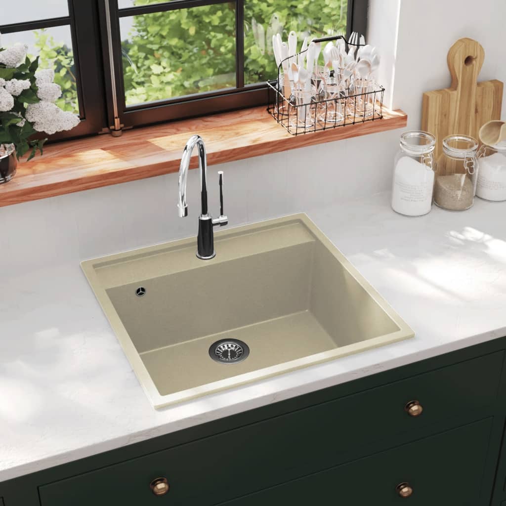 Vidaxx évier avec trou de trop-plein granit beige