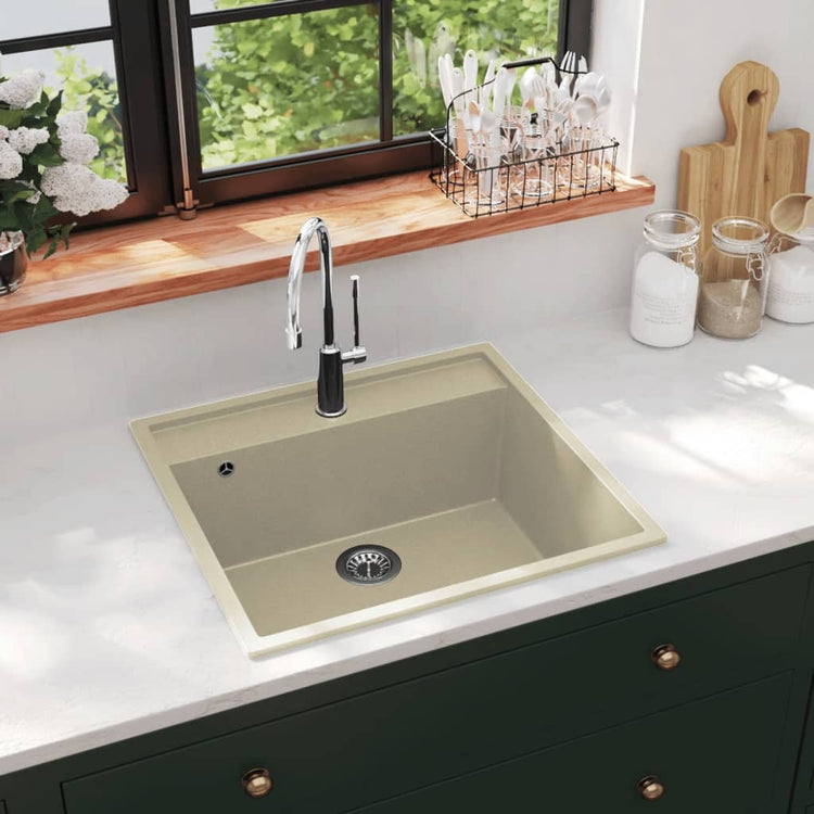 Vidaxx évier avec trou de trop-plein granit beige