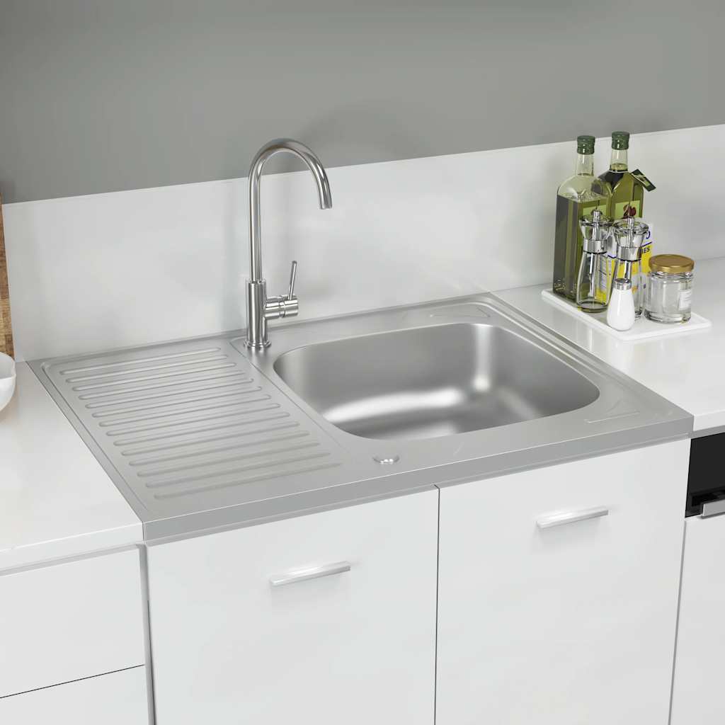 Évier vidaxl avec ensemble de drain 800x600x155 mm en acier inoxydable en acier