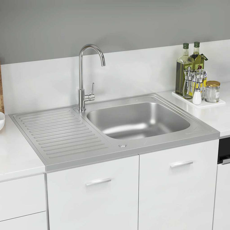 Évier vidaxl avec ensemble de drain 800x600x155 mm en acier inoxydable en acier