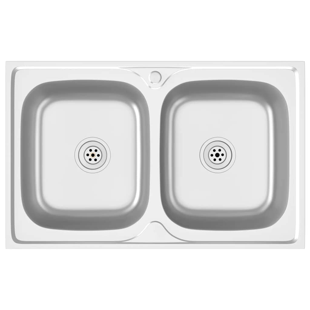 Vidaxl pair double bacs 800x500x155 mm en acier inoxydable en acier
