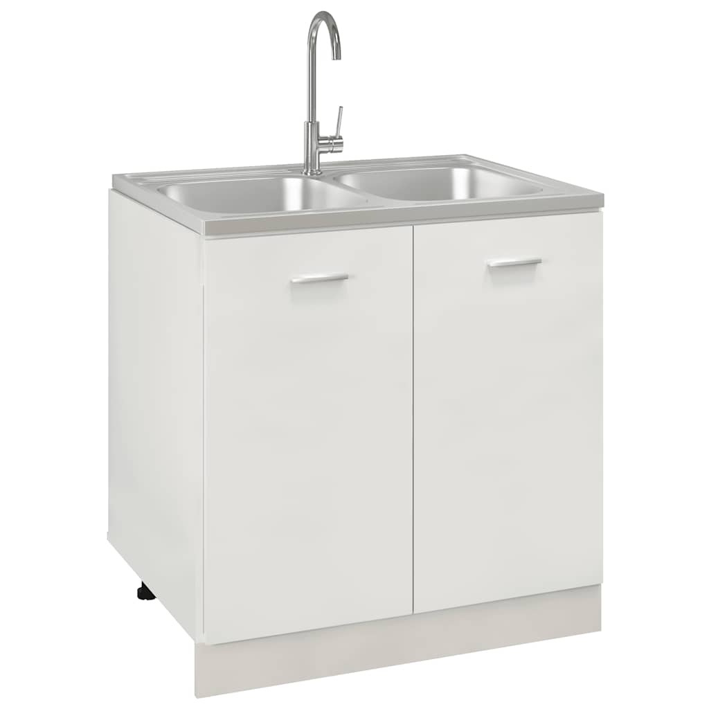 Évier Vidaxl avec double récipient 800x600x155 mm en acier inoxydable en argent