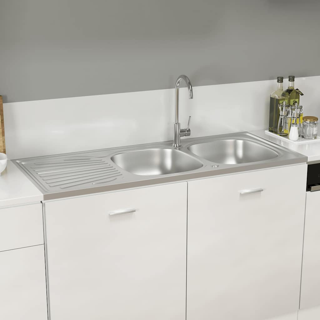 Évier Vidaxl Double boîte 1200x600x155 mm en acier inoxydable en acier