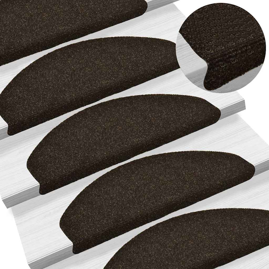 Vidaxl Stair Mats auto-adhésif 15 ST 65x21x4 cm aiguille en feutre foncé marron foncé