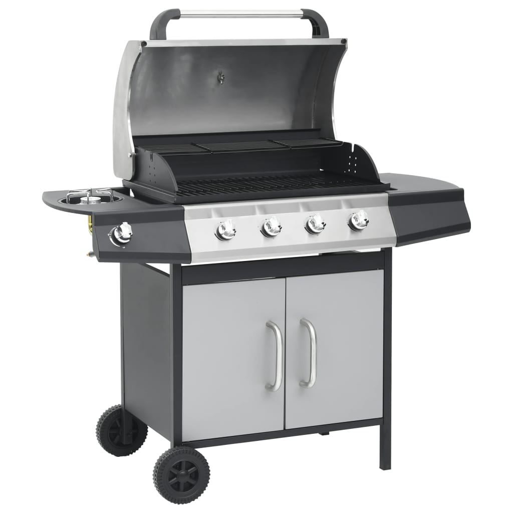 Vidaxl GasbarBecue 4 + 1 Zone de cuisson en acier et argent noir en acier inoxydable