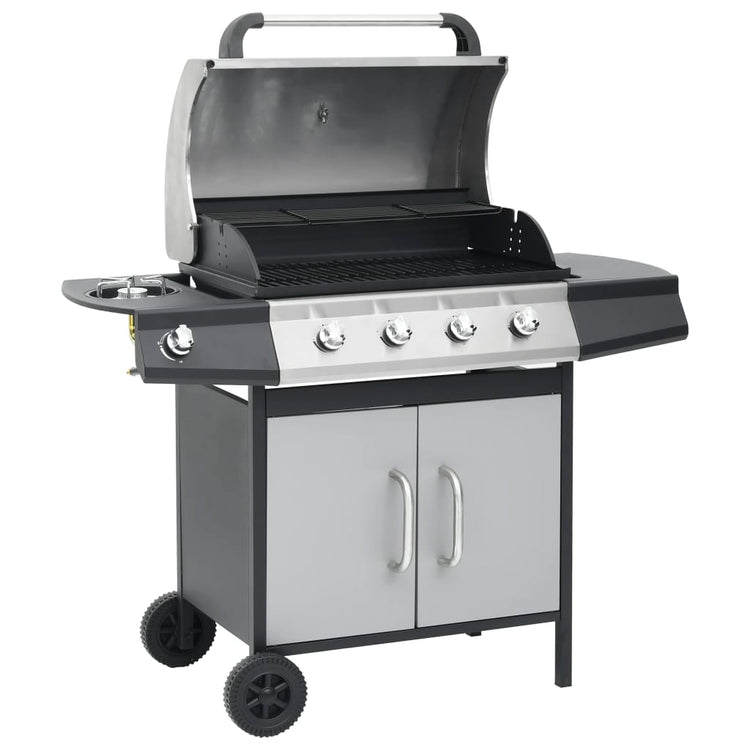 Vidaxl GasbarBecue 4 + 1 Zone de cuisson en acier et argent noir en acier inoxydable