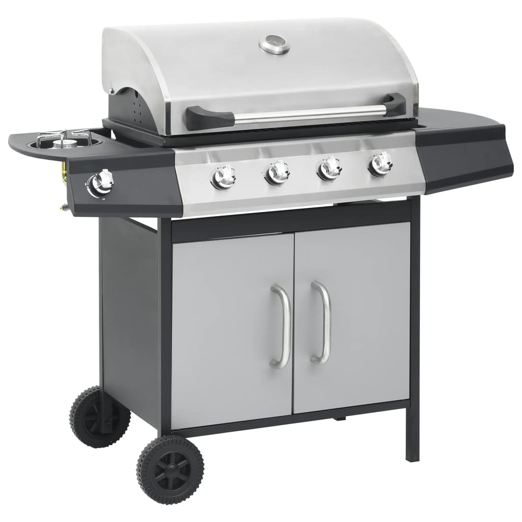 Vidaxl GasbarBecue 4 + 1 Zone de cuisson en acier et argent noir en acier inoxydable