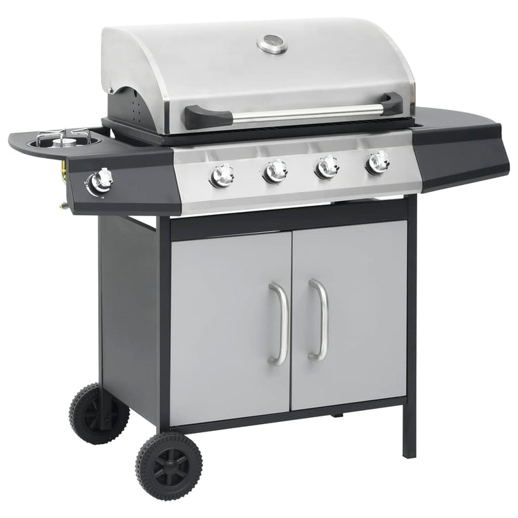 Vidaxl GasbarBecue 4 + 1 Zone de cuisson en acier et argent noir en acier inoxydable