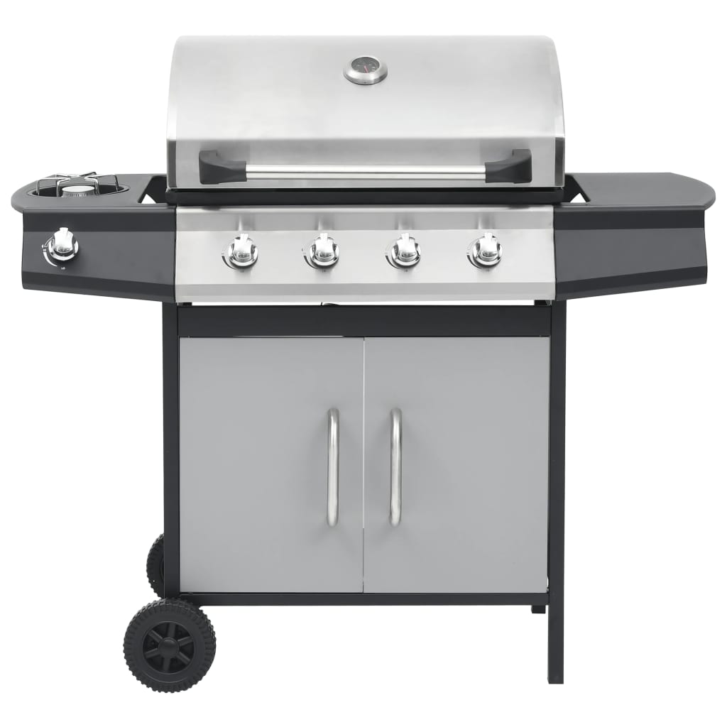 Vidaxl GasbarBecue 4 + 1 Zone de cuisson en acier et argent noir en acier inoxydable