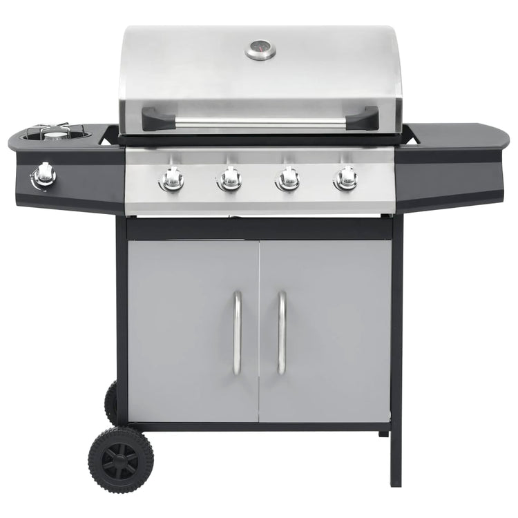 Vidaxl GasbarBecue 4 + 1 Zone de cuisson en acier et argent noir en acier inoxydable