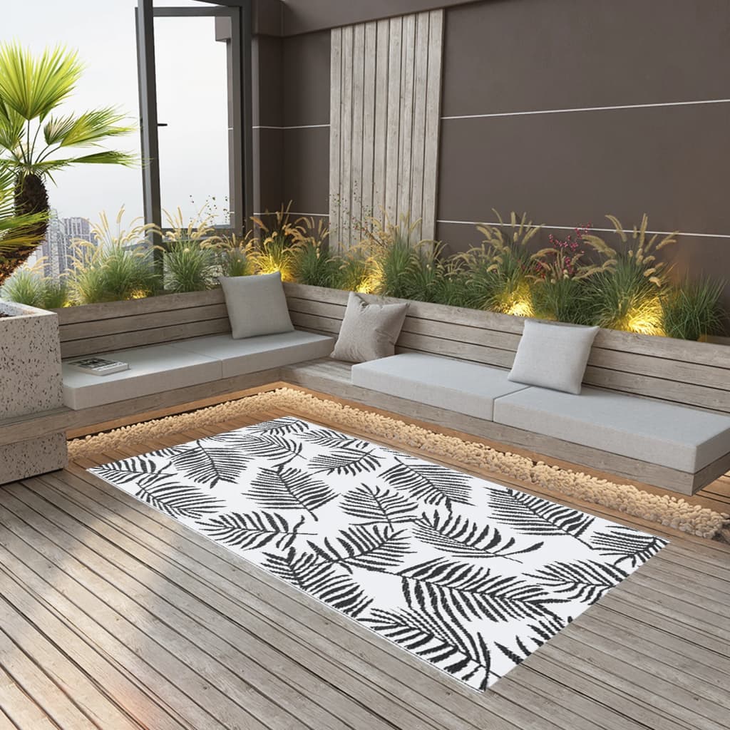 Vidaxl à l'extérieur du tapis 160x230 cm pp blanc et noir