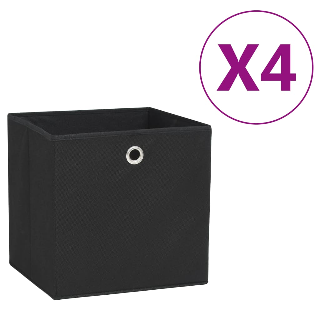 Boîtes de rangement Vidaxl 4 PCS 28X28X28 CM Tissu non tissé noir