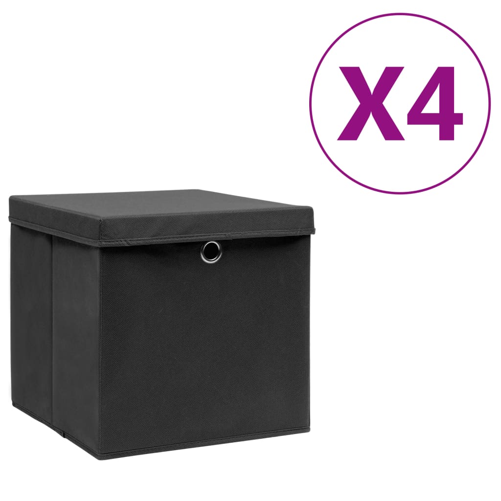 Boîtes de stockage Vidaxl avec couvercle 4 PCS 28X28X28 cm noir
