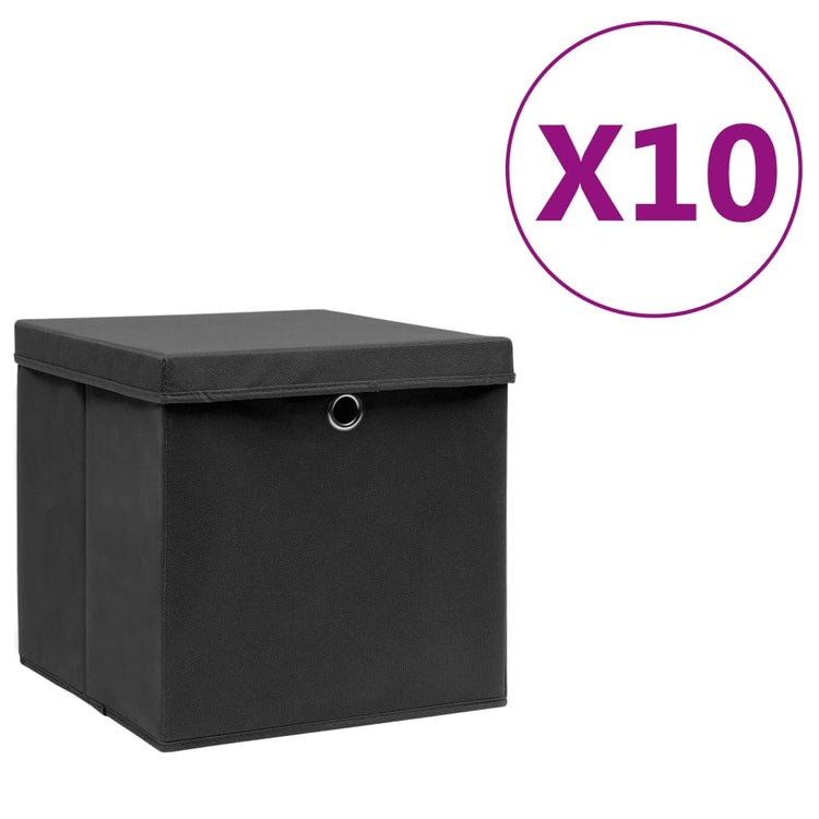 Boîtes de rangement vidaxl avec couvercle 10 ST 28x28x28 cm noir