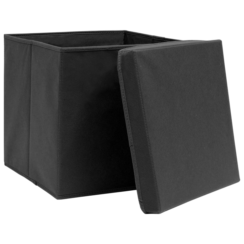 Boîtes de rangement vidaxl avec couvercle 10 ST 28x28x28 cm noir