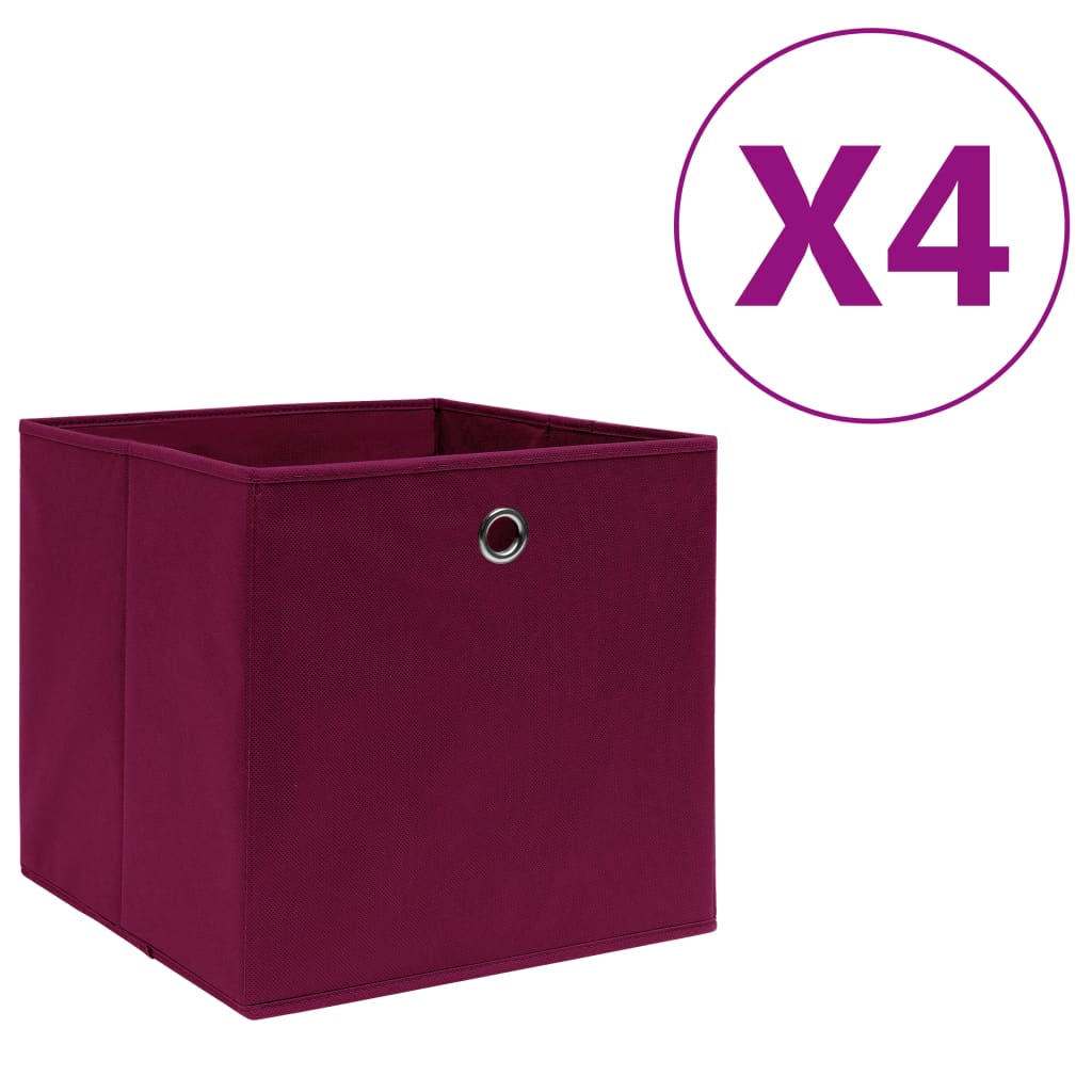 Boîtes de rangement Vidaxl 4 PCS 28X28X28 CM Tissu non tissé rouge foncé