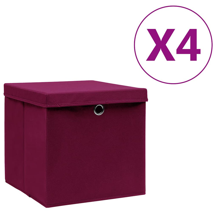 Boîtes de rangement Vidaxl avec couvercle 4 PCS 28x28x28 cm rouge foncé