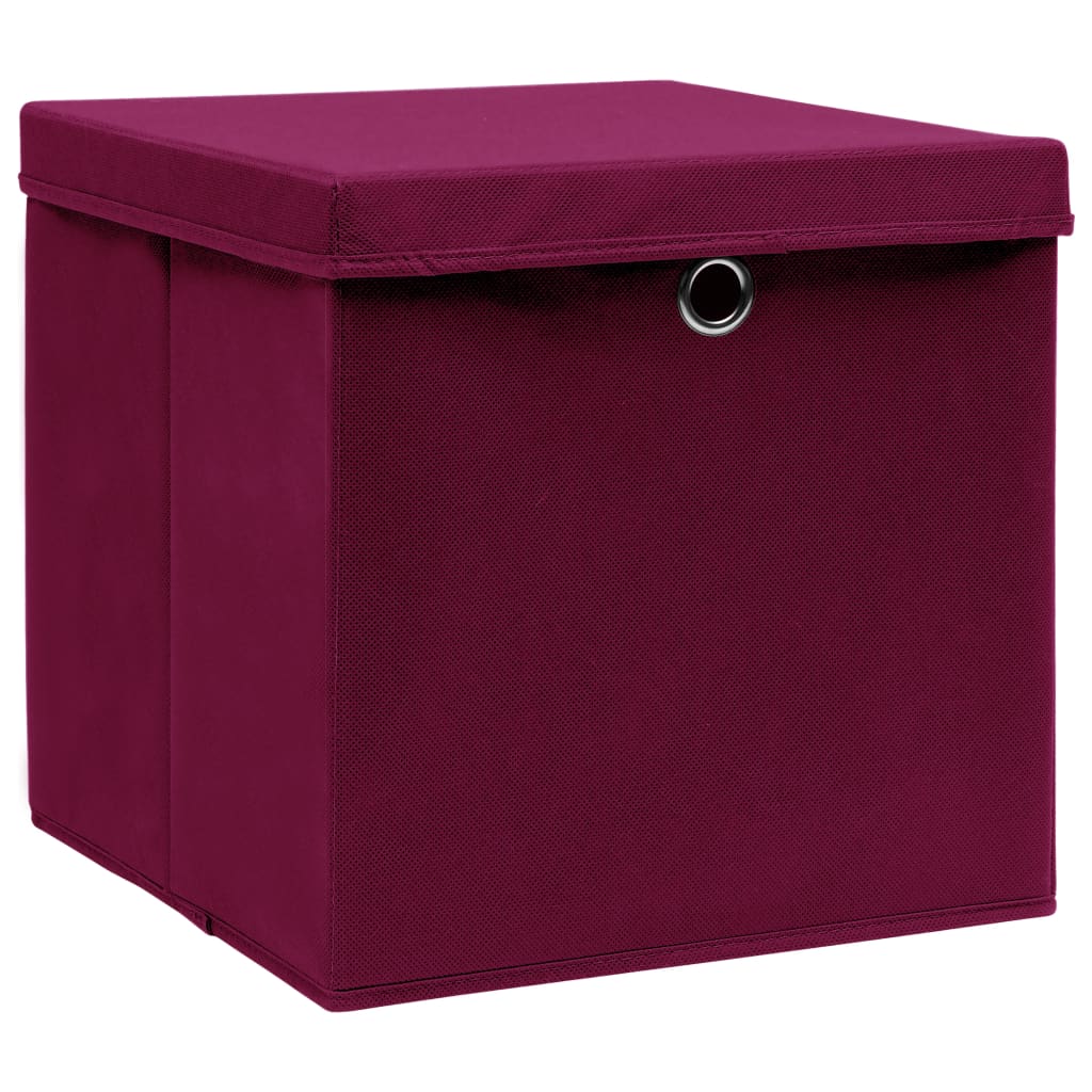 Boîtes de rangement Vidaxl avec couvercle 4 PCS 28x28x28 cm rouge foncé