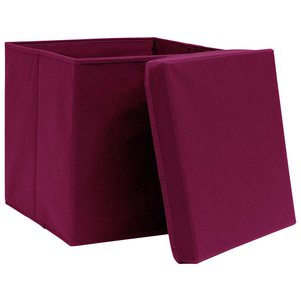 Boîtes de rangement Vidaxl avec couvercle 4 PCS 28x28x28 cm rouge foncé