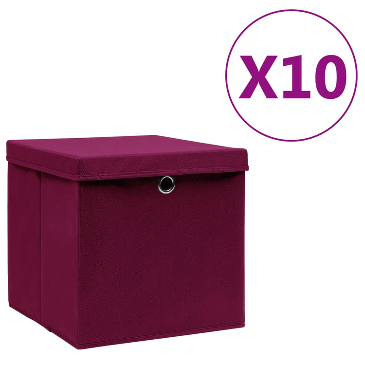 Boîtes de rangement vidaxl avec couvercle 10 ST 28x28x28 cm rouge foncé