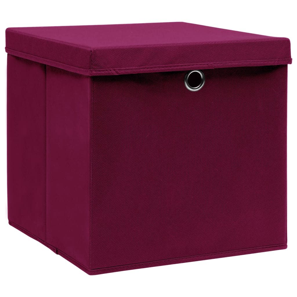 Boîtes de rangement vidaxl avec couvercle 10 ST 28x28x28 cm rouge foncé