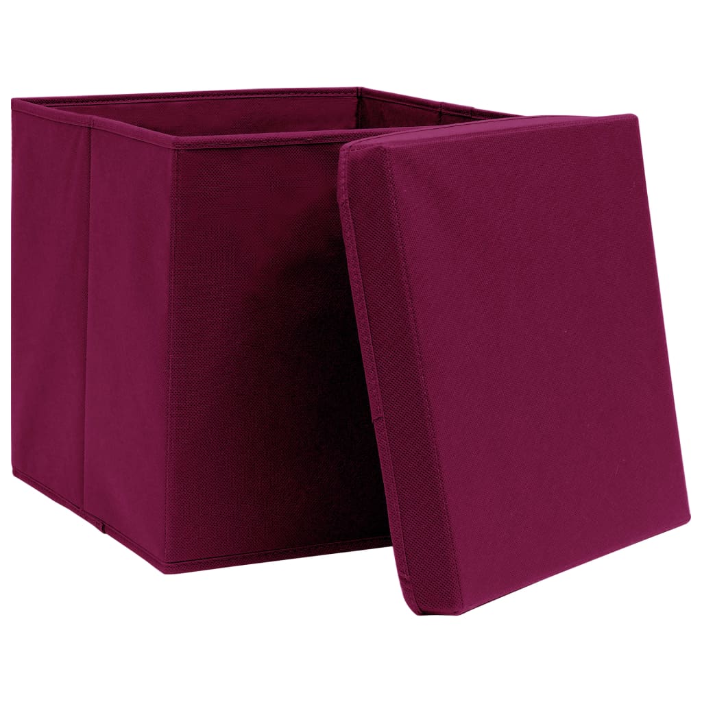 Boîtes de rangement vidaxl avec couvercle 10 ST 28x28x28 cm rouge foncé