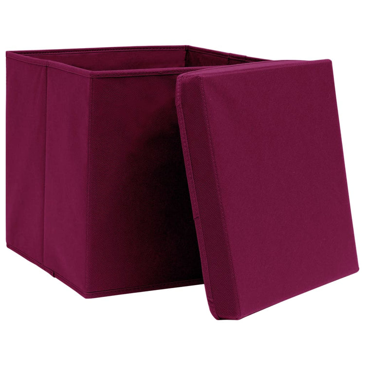 Boîtes de rangement vidaxl avec couvercle 10 ST 28x28x28 cm rouge foncé