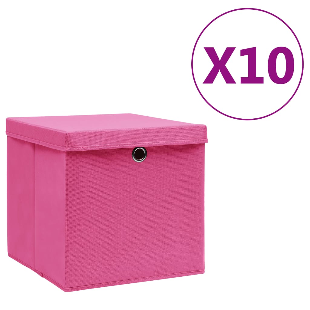 Boîtes de rangement Vidaxl avec couvercle 10 ST 28X28X28 cm rose