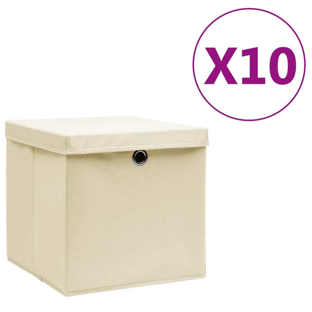 Boîtes de rangement Vidaxl avec couvercle 10 pcs 28x28x28 cm -colored