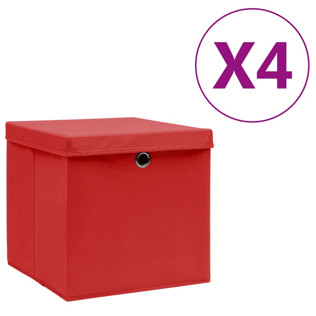 Boîtes de stockage Vidaxl avec couvercle 4 PCS 28x28x28 cm rouge