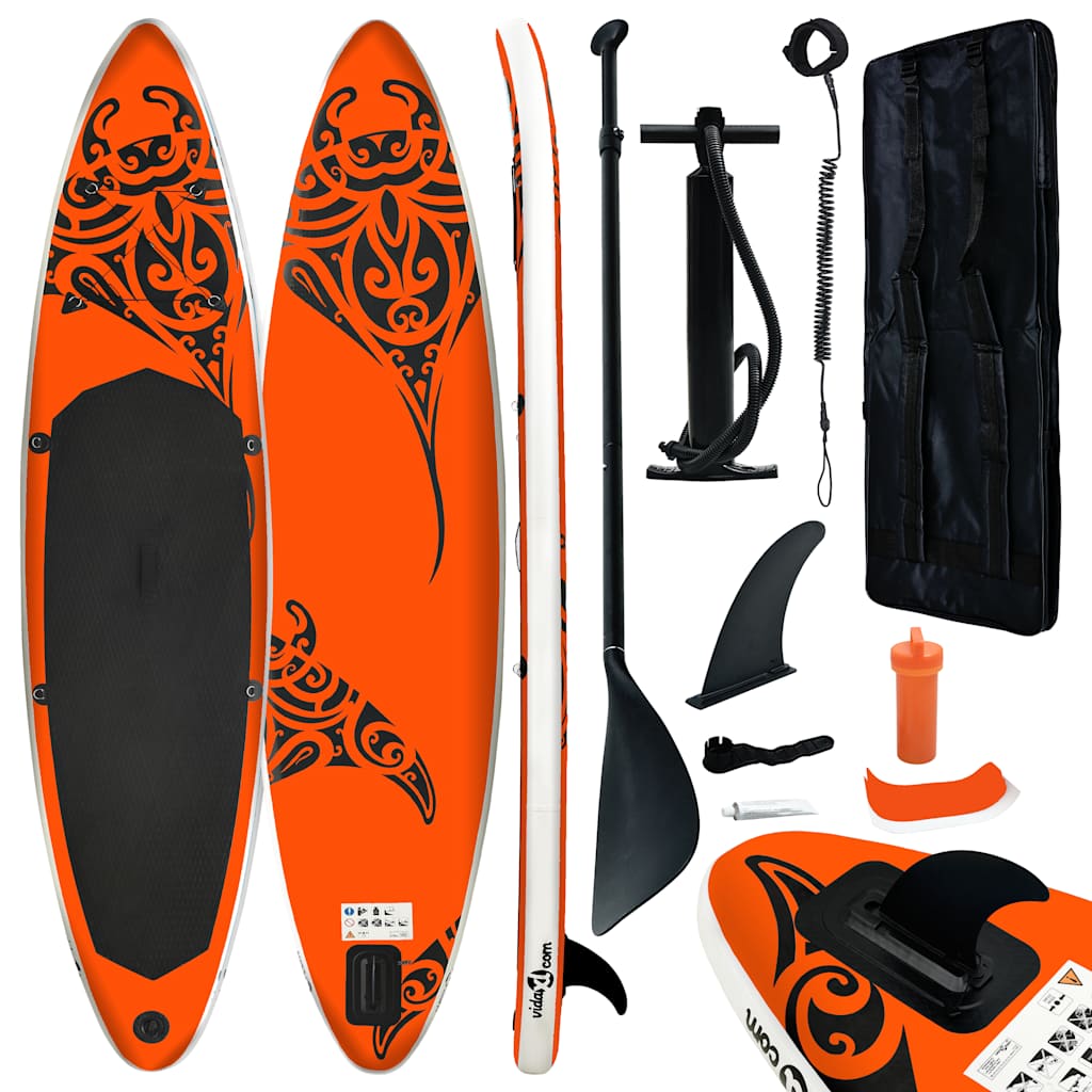 Vidaxl stand up paddleboard set gonflable 366x76x15 cm orange