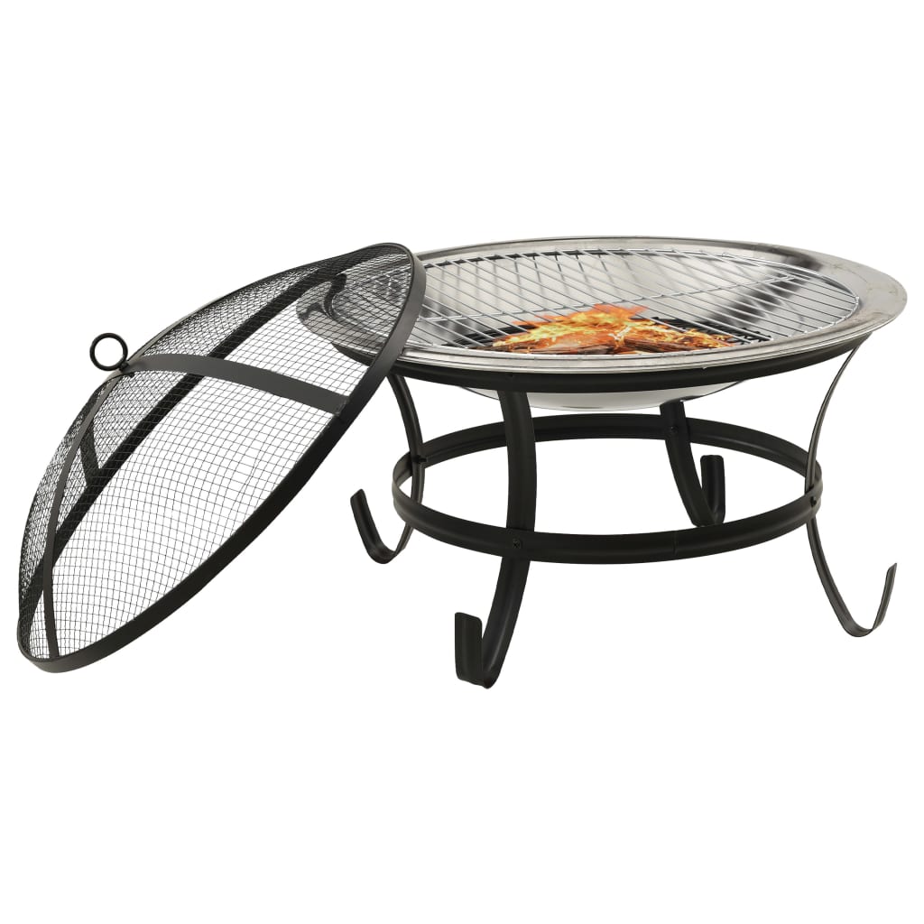 Cheminée Vidaxl et barbecue 2-en-1 avec poker 56x56x49 cm en acier inoxydable