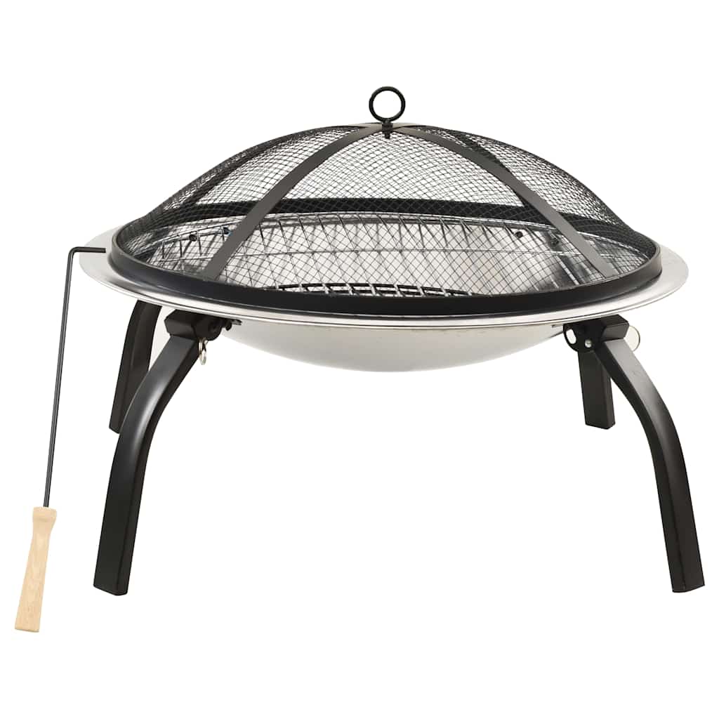 Vidaxl Fire Bowl et barbecue 2-en-1 avec poker 56x56x49 cm en acier inoxydable