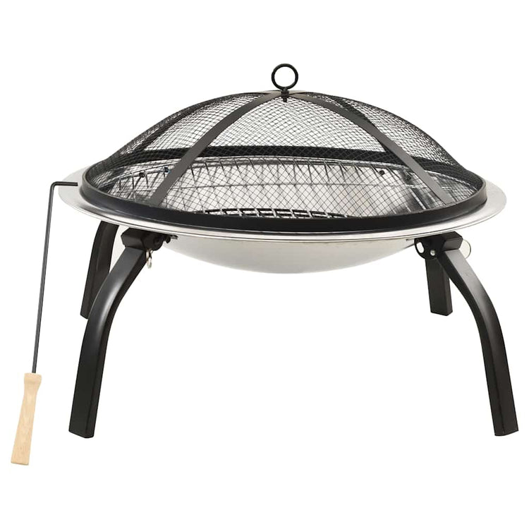 Vidaxl Fire Bowl et barbecue 2-en-1 avec poker 56x56x49 cm en acier inoxydable
