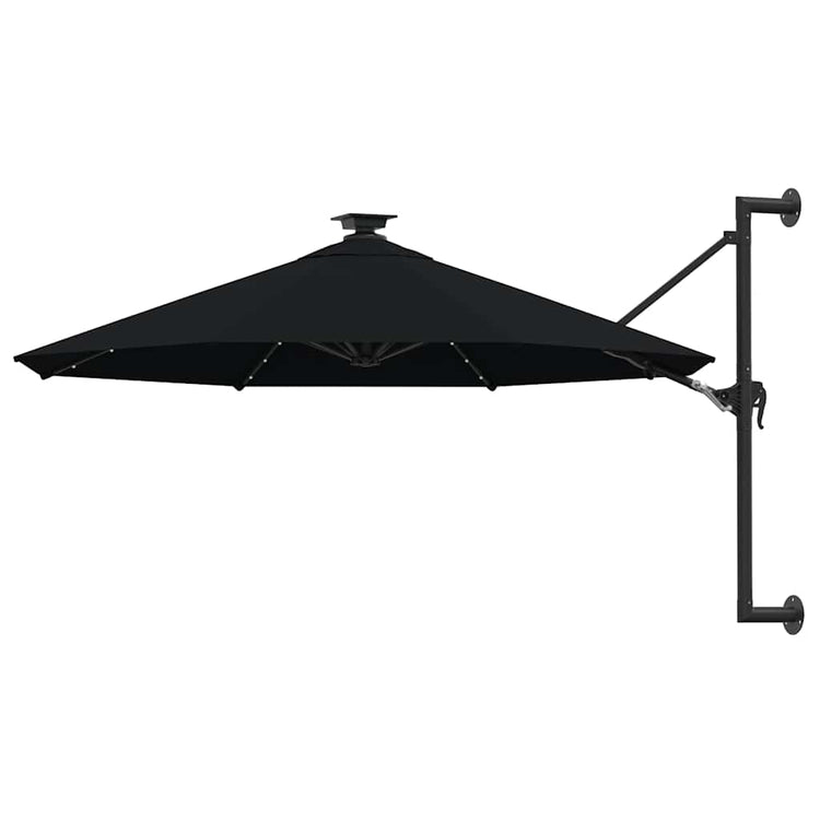 Parasol mural vidaxl avec LED 300 cm noir