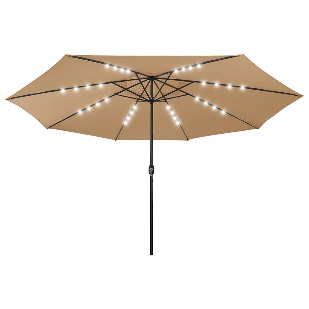 Parasol vidaxl avec éclairage LED et poteau métallique 400 cm taupe