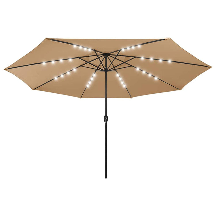 Parasol vidaxl avec éclairage LED et poteau métallique 400 cm taupe