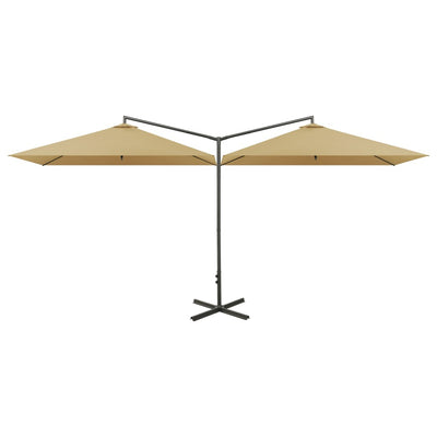 Vidaxl parasol double avec poteau en acier 600x300 cm taupe