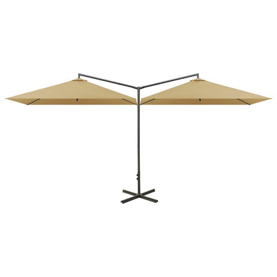 Vidaxl parasol double avec poteau en acier 600x300 cm taupe