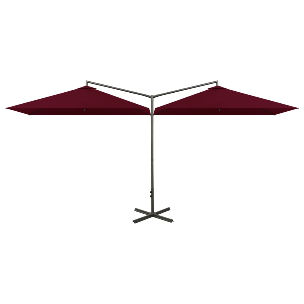 Vidaxl parasol double avec poteau en acier 600x300 cm Bordeaux rouge